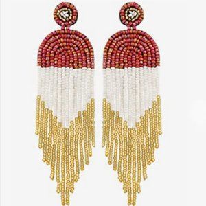 4.5" Modern Art Deco Oversized Post Earrings Red White Gold New Beaded